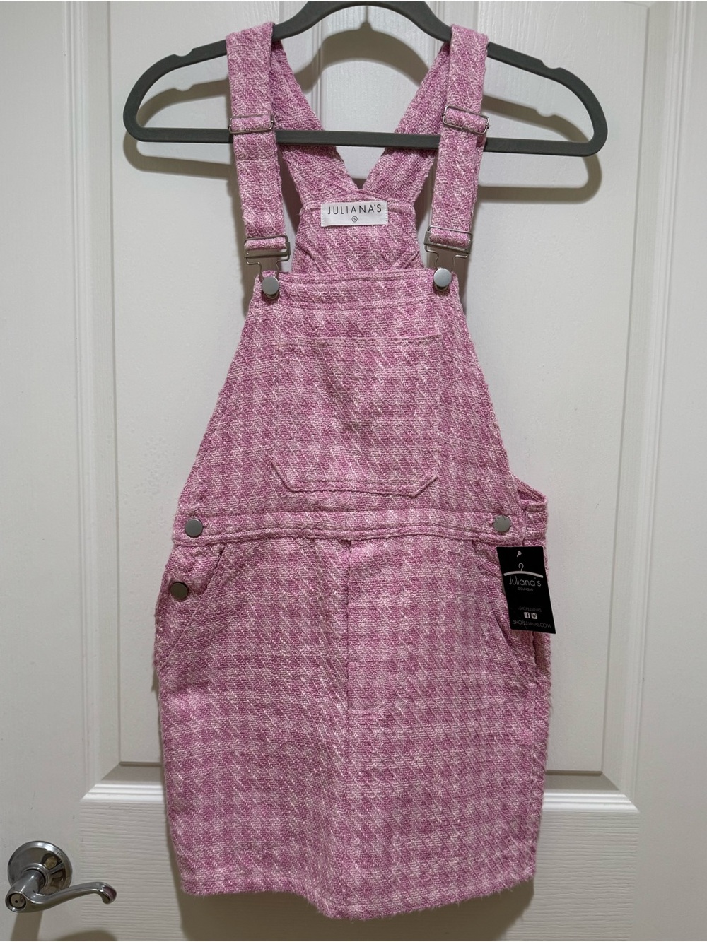Pink Bouclé Tweed Overall Mini Dress Small NWT Preppy